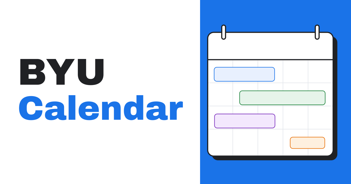 BYU Calendar social artwork with bold type and a colorful calendar illustration