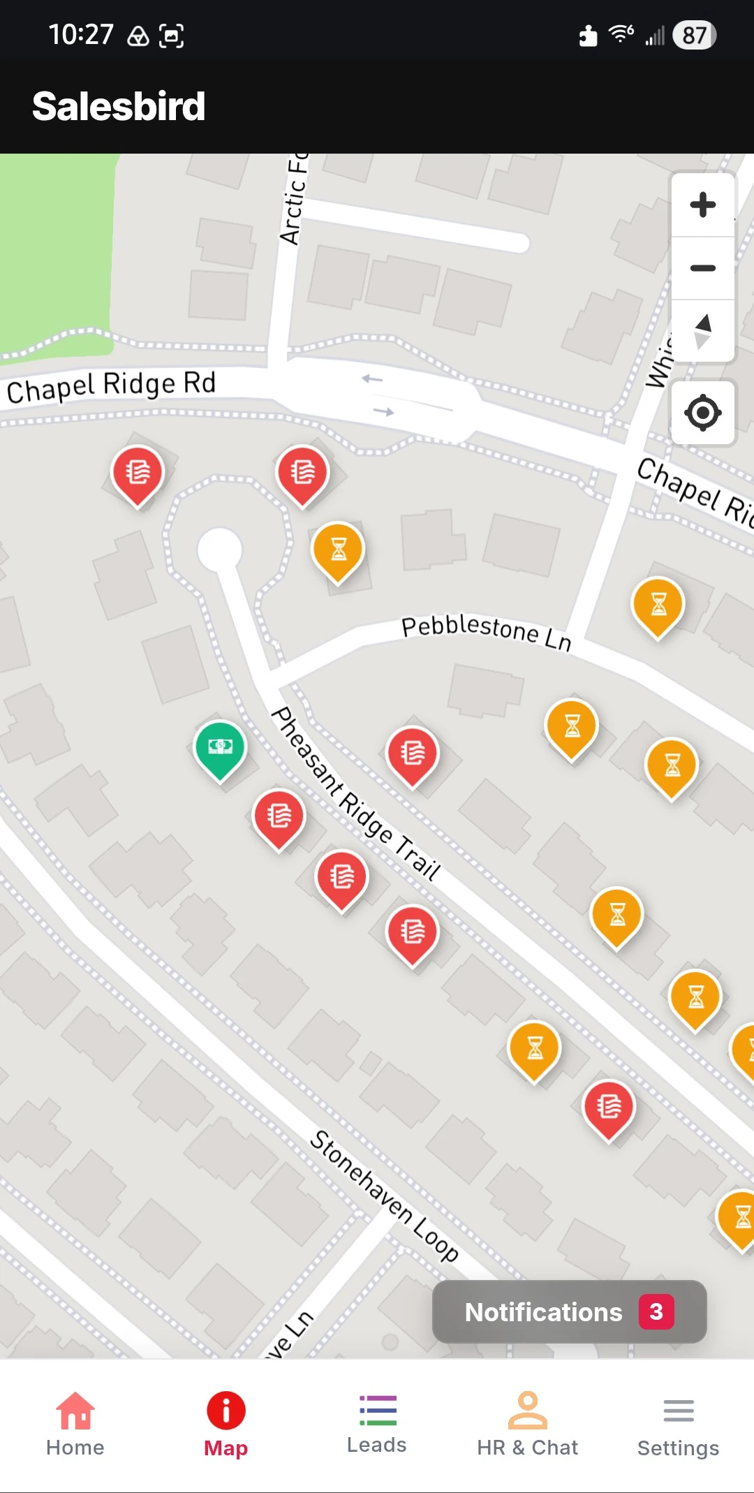 SalesBird mobile territory map product screenshot