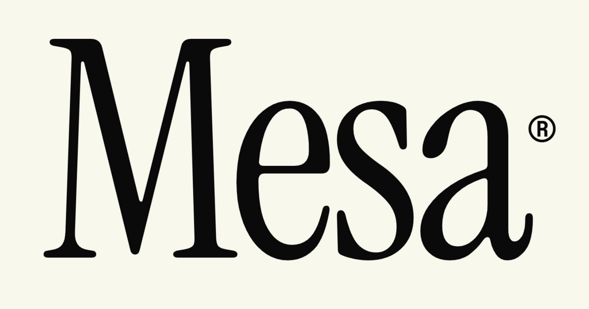 Mesa registered wordmark in ink on cream