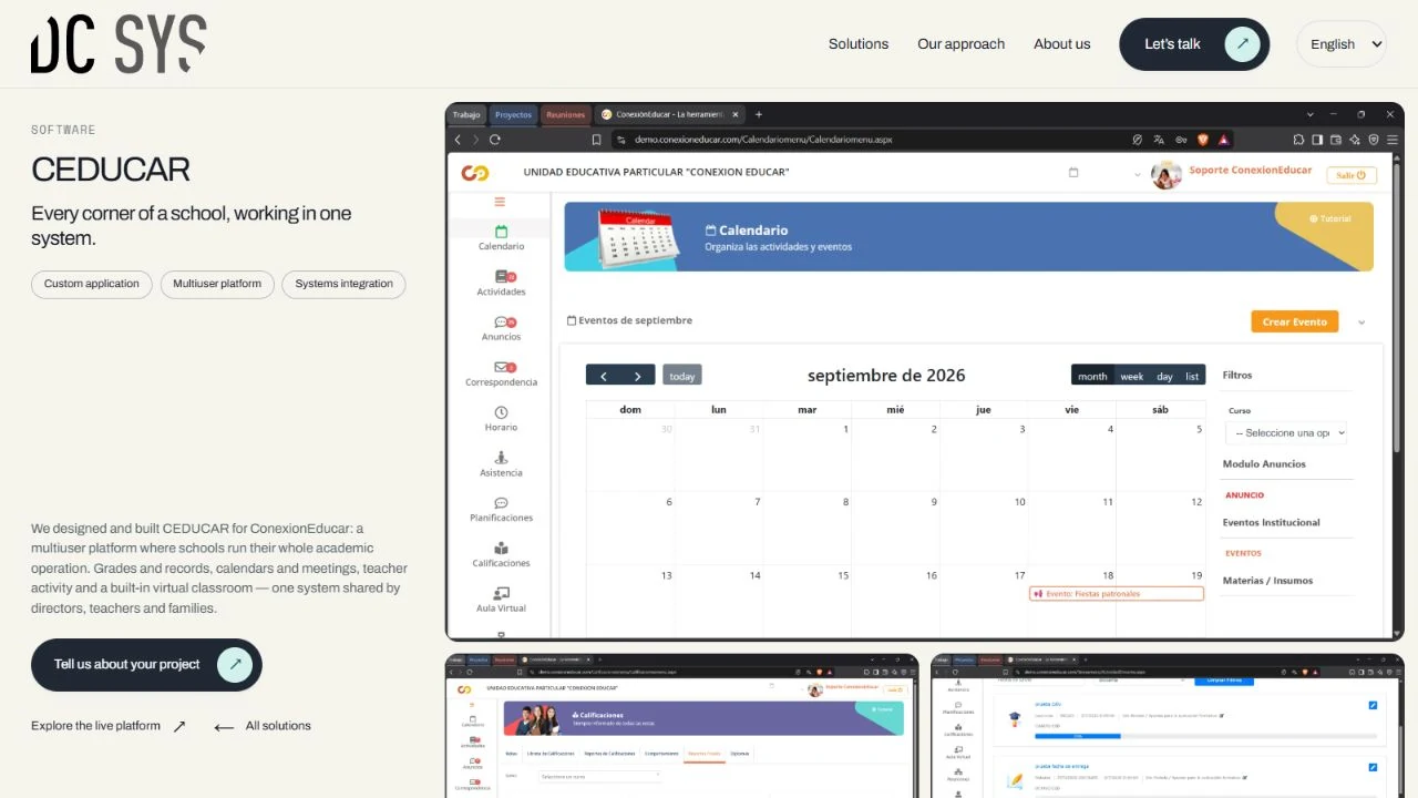 A dedicated software page presenting the CEDUCAR interface.