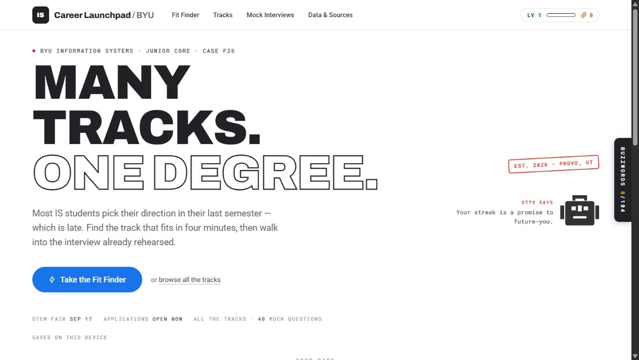 Career Launchpad introduces tracks, practice, and progress.