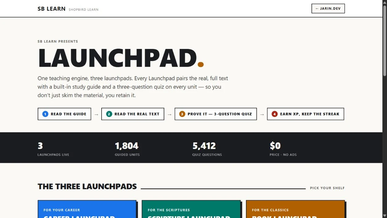 The SB Learn hub brings the three Launchpads together.