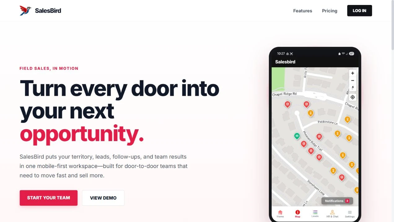 The SalesBird landing page, captured from the local production build.